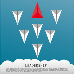 Business Leadership Concept With Red Paper Plane Leading White Airplanes	