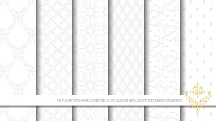 Vector abstract white exotic Thai floral element seamless pattern design collection