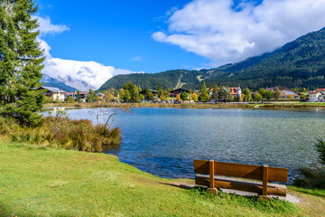 Obraz premium Relaxing at Lake Wildsee at Seefeld in Tirol, Austria - Europe