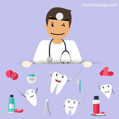 Medical dental background design. Dentist with teeth. Vector illustration.