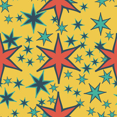 Print seamless pattern geometric simple design with stars or stylized flowers