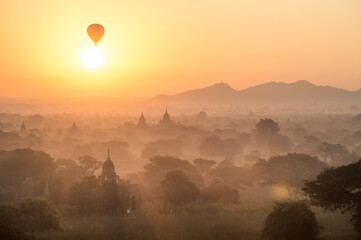 Hot air balloons with sun rise in Bagan Mandalay region, Myanmar (Burmar) - 157142152