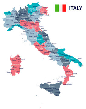 Italy - map and flag – illustration