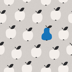 seamless pattern with many apples and one pear