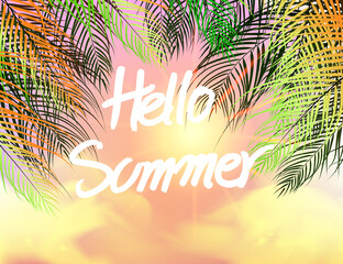 Hello summer,summer time scene vector nature cloudscape background