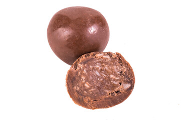 Chocolate round candy on a white background