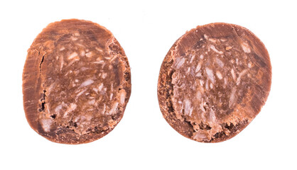 Chocolate round candy on a white background