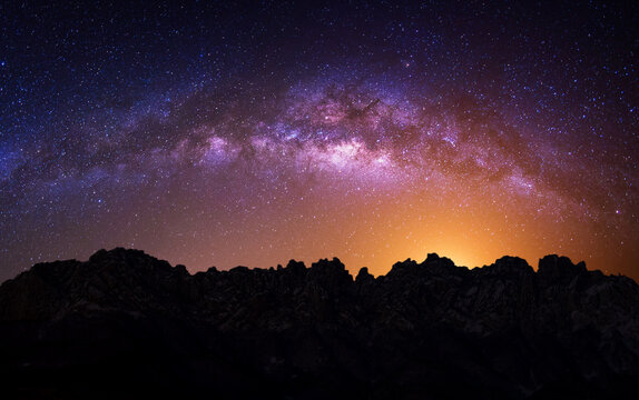 Milky Way Galaxy over Mountain at Night, Deogyusan mountain in South Korea.