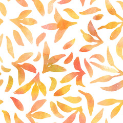 Abstract seamless pattern with golden watercolour leaves