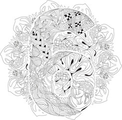 Mandala with numero six for coloring. Vector decorative zentangle