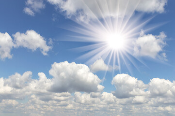 Naklejka na ściany i meble Beautiful cloudy sky with a sun