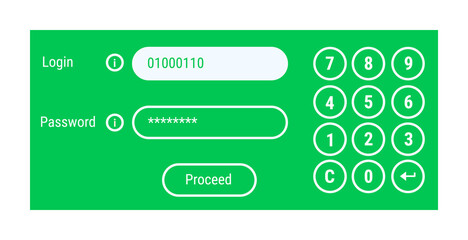 Bank login form. Access management. Software authentication. Authorization permission security concept