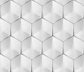 White seamless geometric texture. Origami paper style. Hexagonal elements. 3D rendering background.