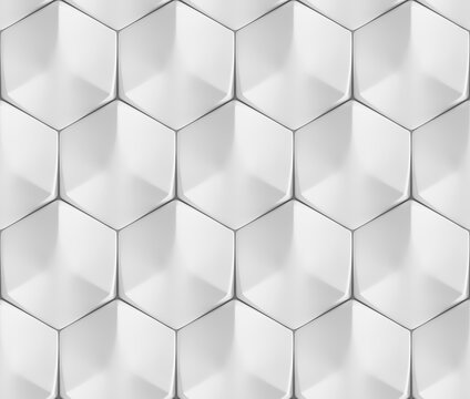 Fototapeta White seamless geometric texture. Origami paper style. Hexagonal elements. 3D rendering background.