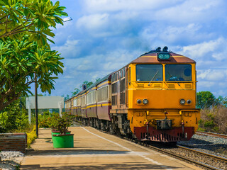Obraz premium Passenger train was passing rural station, 2016. (Taken form public platform.)