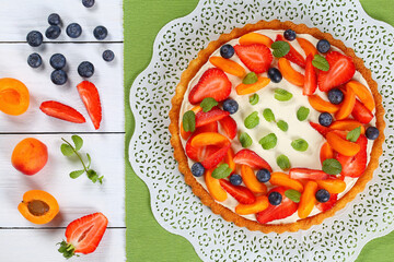 tart beautifully topped with fresh strawberries