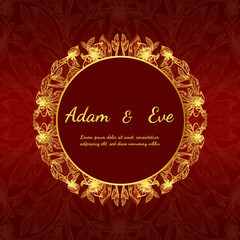 Paphiopedilum orchids card by hand drawing.Orchids vector card on red background.