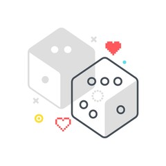 Color line, dice, board game illustration, icon