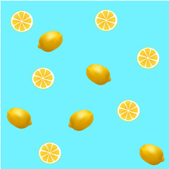 Lemon pattern on blue background. Vector illustration of Fresh lemon