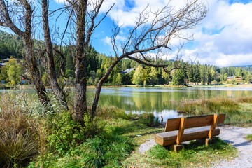 Fototapeta na wymiar Relaxing at Lake Wildsee at Seefeld in Tirol, Austria - Europe