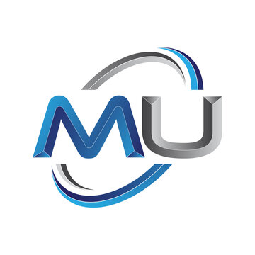 Simple initial letter logo modern swoosh MU