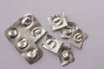 Empty blister pack of pills on white background. Concept- treatment, contraception.