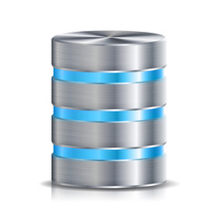 Network Database Disc Icon Vector. Highly Detailed Illustration Of Computer Hard Disk. Silver, Chrome Metal. Backup Concept Isolated On White