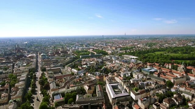 4K New Munich Skyline Cityscape Aerial Video with Iconic Landmarks in Germany
