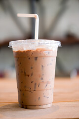 Iced mocha with white straw