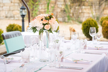 Beautiful table decoration for a garden party/wedding