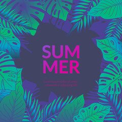 Summer party jungle flyer. Palm leaves illustration. Tropical holiday background. - 157155995