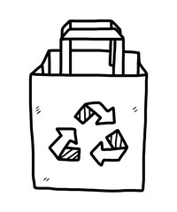recycle paper bag / cartoon vector and illustration, black and white, hand drawn, sketch style, isolated on white background.