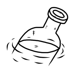 floating bottle / cartoon vector and illustration, black and white, hand drawn, sketch style, isolated on white background.
