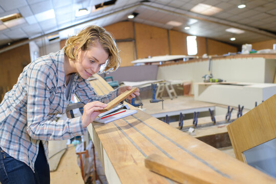 Woman in woodworking studio