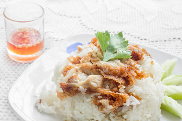 Fry chicken rice thai style. thai food
