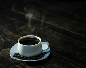 Hot coffee with smoke,.coffee cup