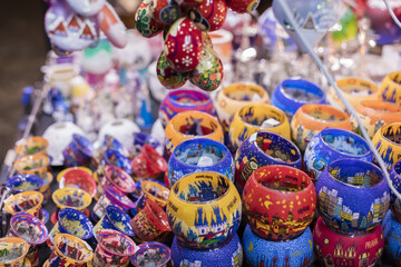 A shop selling various gifts at the traditional Christmas markets at the Old Towns Square in Prague, Czech republic