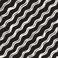 Decorative seamless pattern with doodle lines. Hand painted grungy wavy stripes background. Trendy endless freehand texture