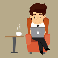 businessman working on the sofa with relaxation