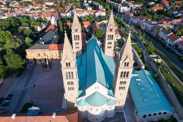 Pecs, Szekesegyhaz. Bird eye view