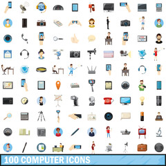 Fototapeta premium 100 computer icons set, cartoon style