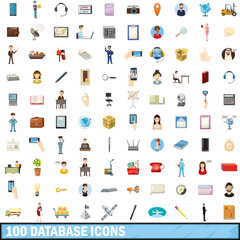 100 database icons set, cartoon style