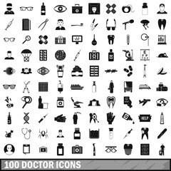 100 doctor icons set, simple style 