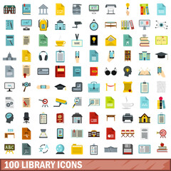Fototapeta premium 100 library icons set, flat style