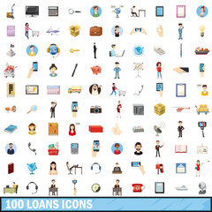 100 loans icons set, cartoon style