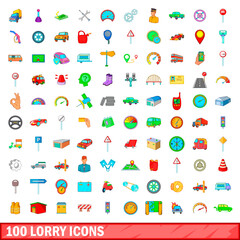100 lorry icons set, cartoon style