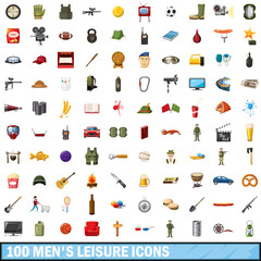 100 men leisure icons set, cartoon style