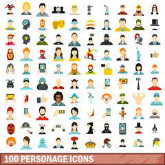 100 personage icons set, flat style