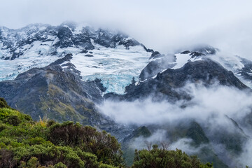 Glacier at Hooker Valley Track, One of the most popular walks in Aoraki/Mt Cook National Park, New Zealand