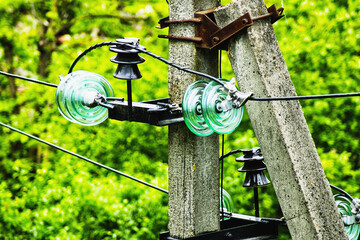 Electric insulators and wires on the pole